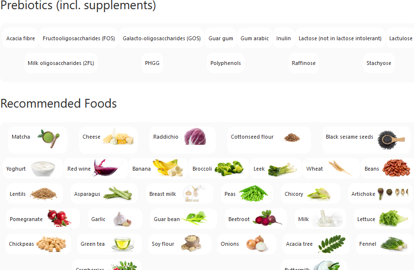 Prebiotics and Food Recommendations