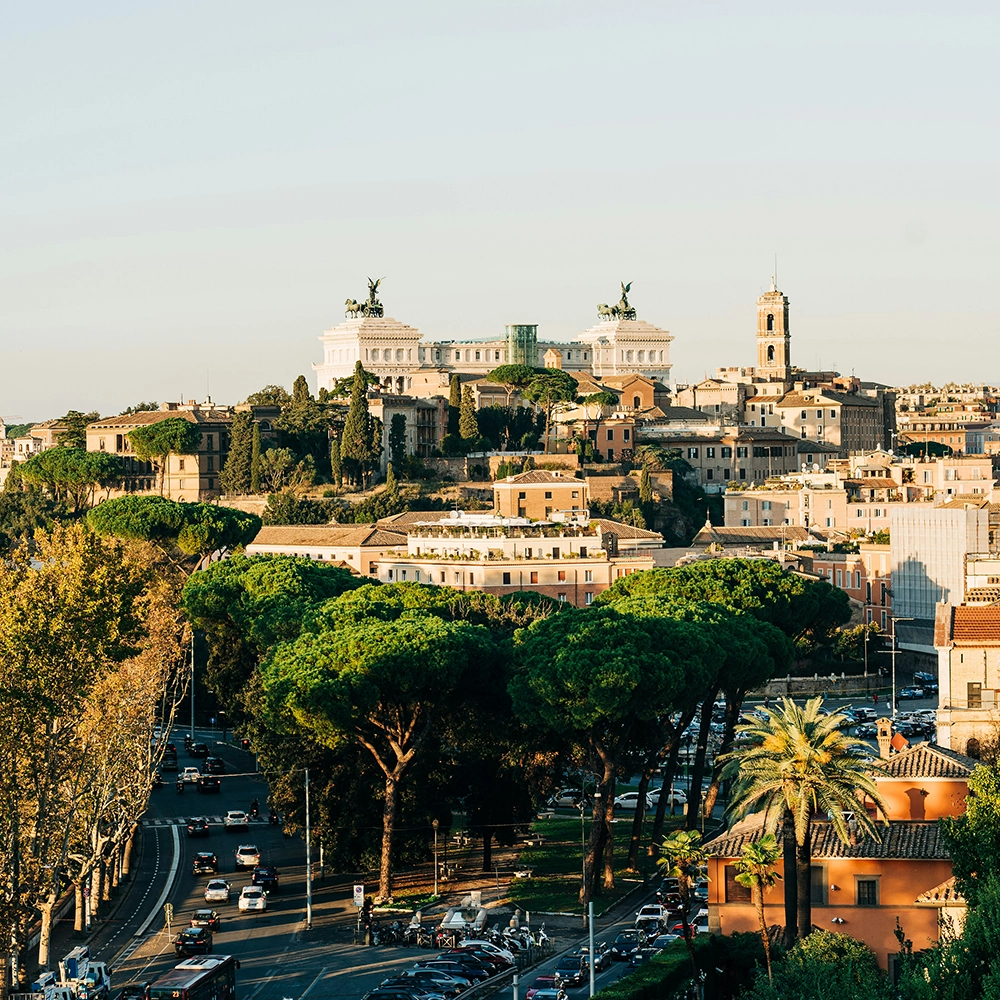 Busy cityscape in Rome, Italy.