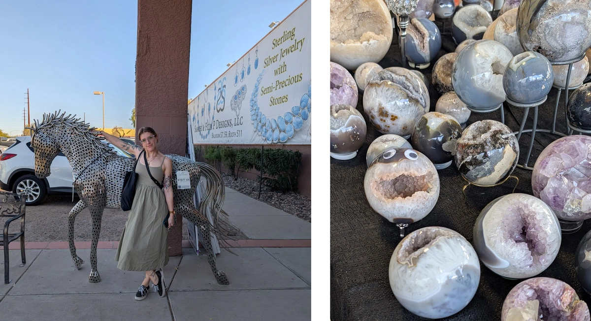 Sylvie Alusitz for Halstead at JOGS Tucson, Polished geodes for sale at Tucson Gem Show
