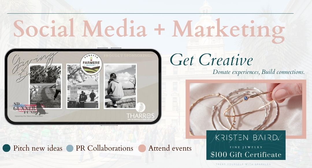Image of bracelets with text describing social media and marketing ideas for a jewelry brand and nonprofit partnership