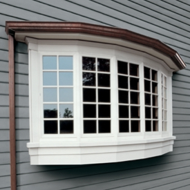 Exterior white replacement bow fiberglass window
