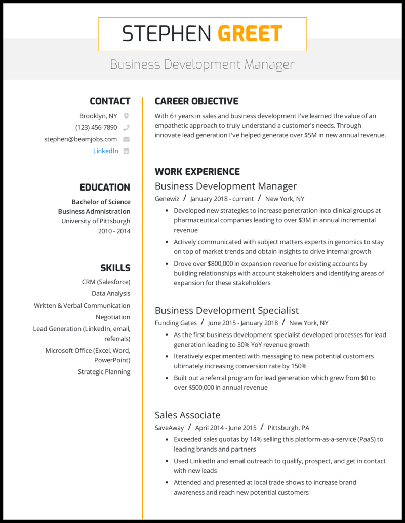 3 Business Development Resume Examples For 2020