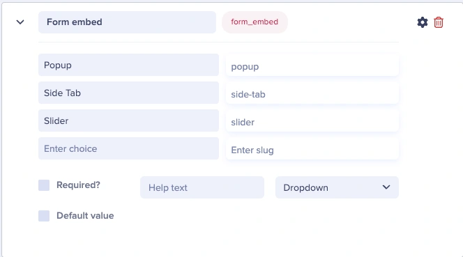 Form embed dropdown field in Butter