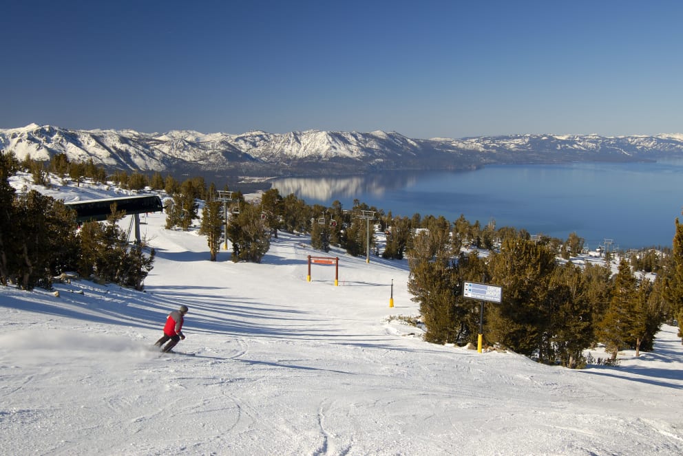 man skiing in lake tahoe