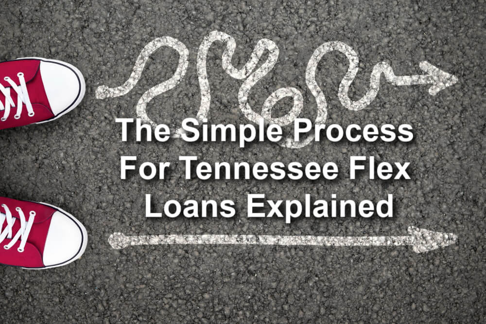 person standing on row with arrows on ground with text overlay The simple process for Tennseess Flex loans explained.