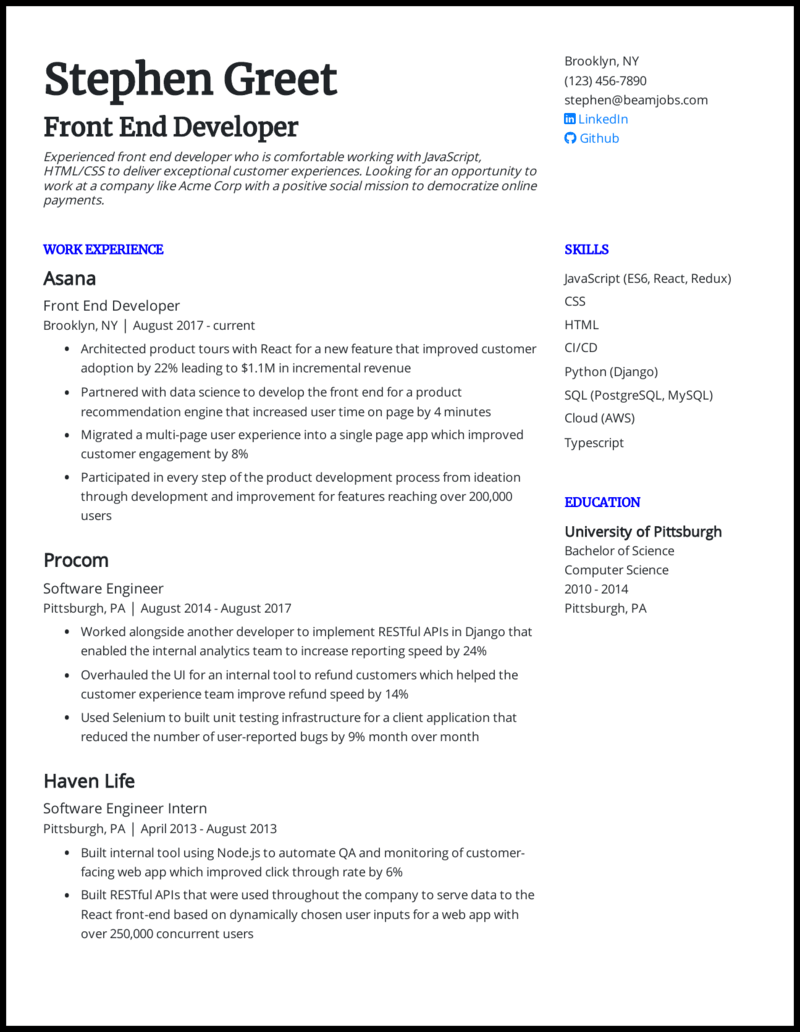 26 Front End Developer Resume Samples For 26