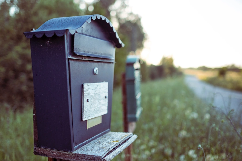 A black mailbox on a street