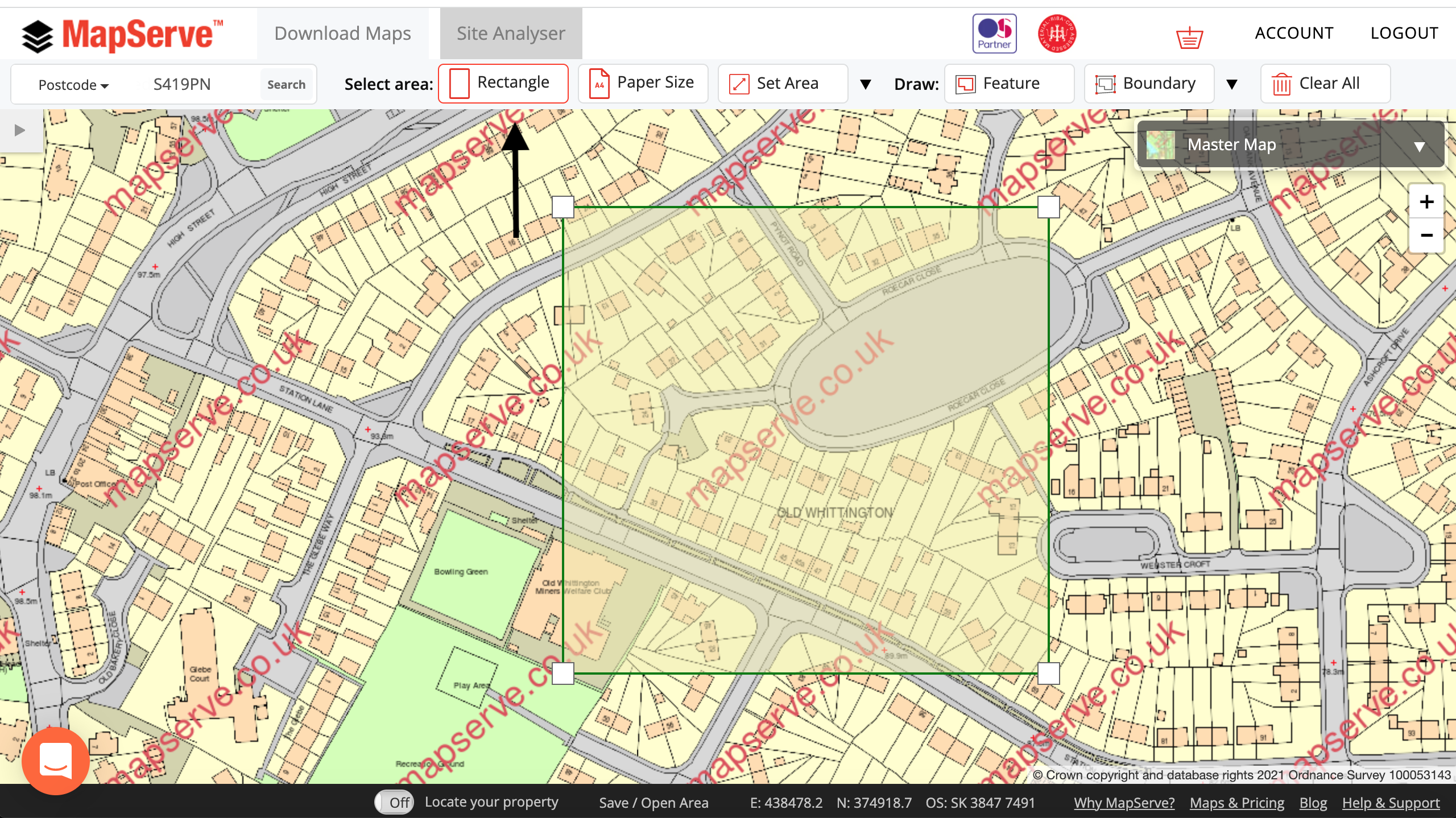 Rectangle tool on MapServe®