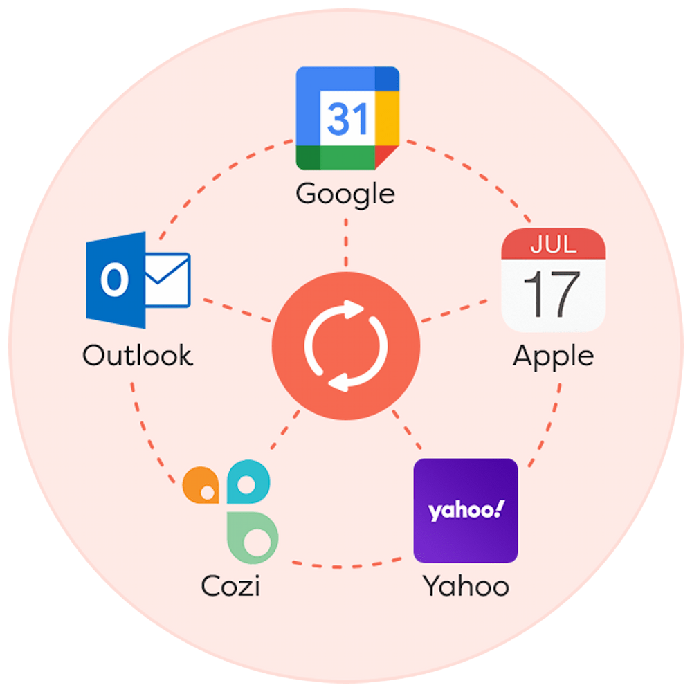 Google, Apple, Yahoo, Cozi, and Outlook calendar widgets