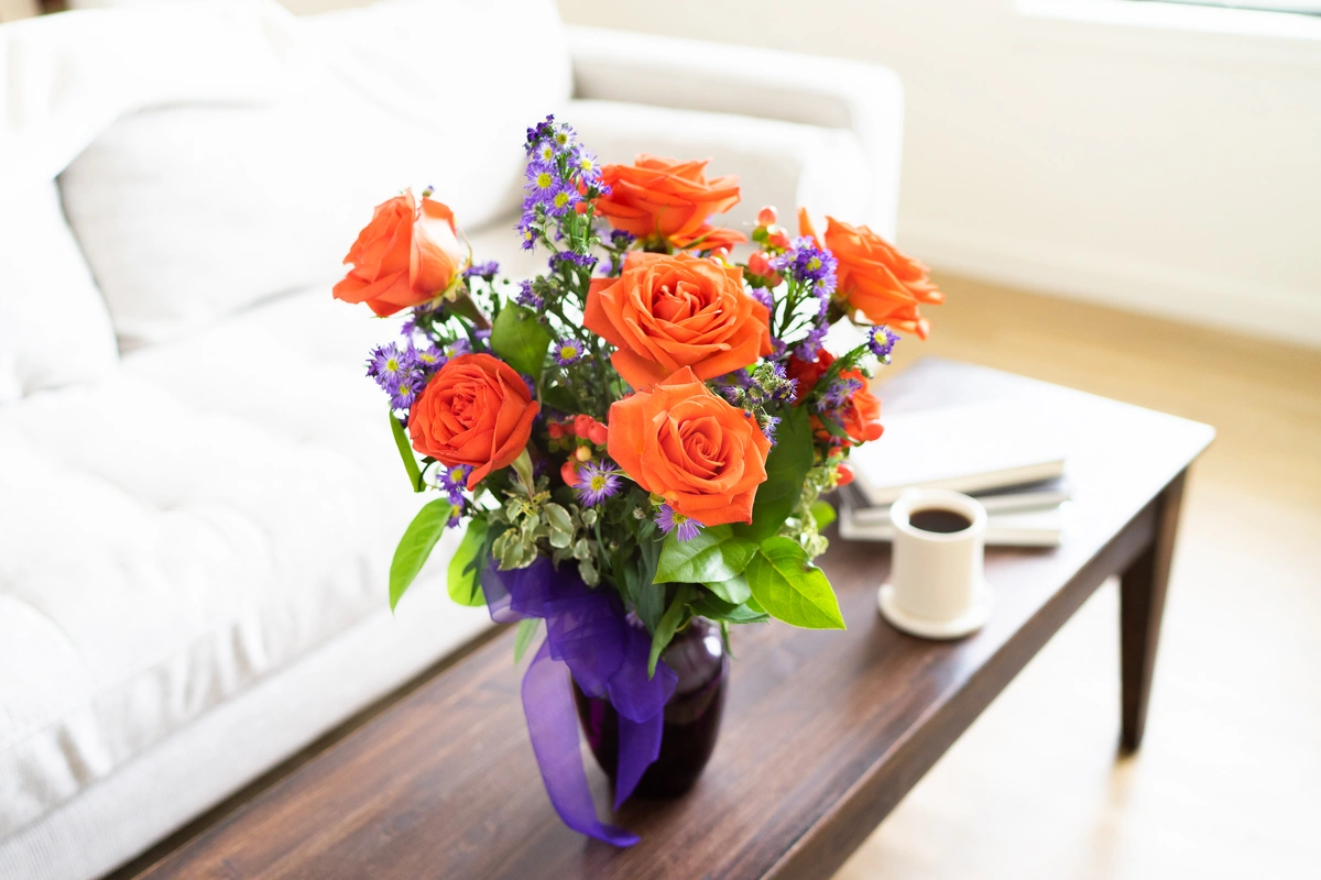 Orange Roses in a Purple Vase for Halloween
