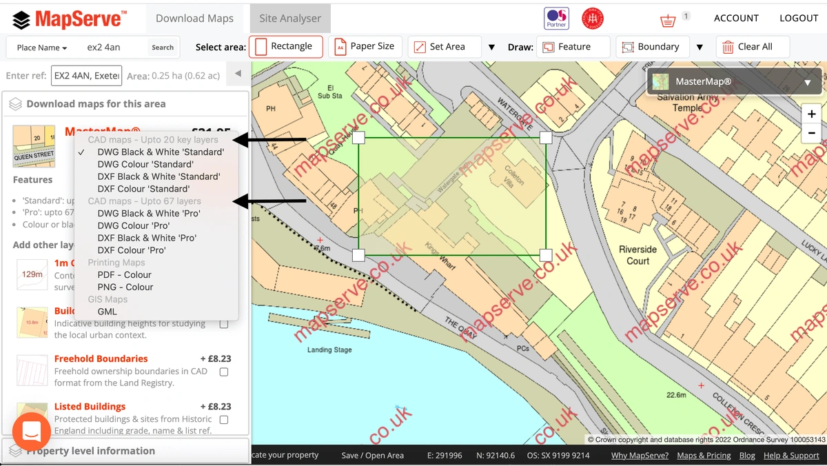 Format selection MapServe® 