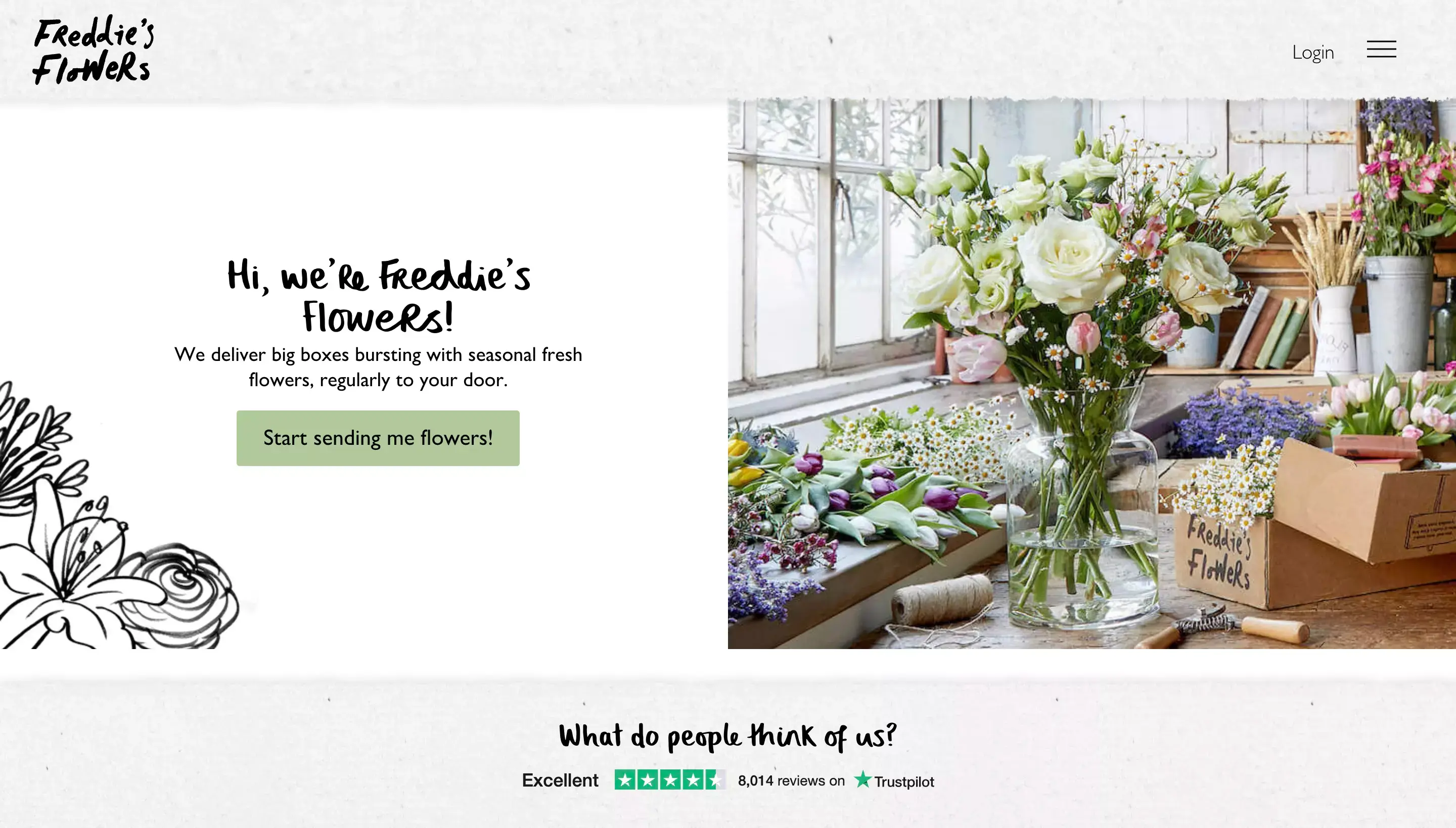 ButterCMS client, Freddie's Flowers, home page