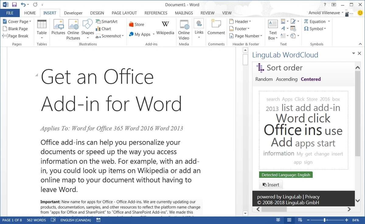 Word Office Add-Ins Store Category Productivity Lingulab Wordcount Cloud