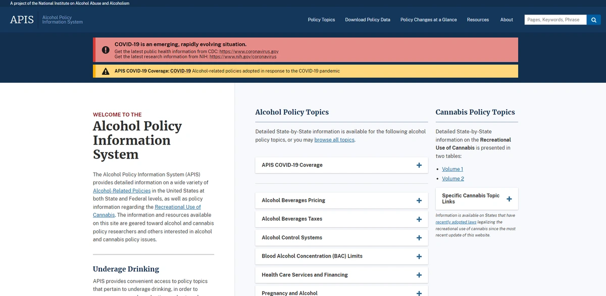 Alcohol Policy Information System Website