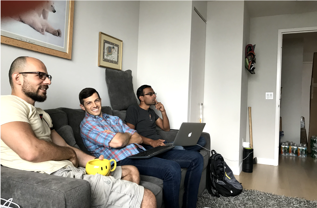 Reviewing designs of Dandi’s first product release in 2018 in our then-office