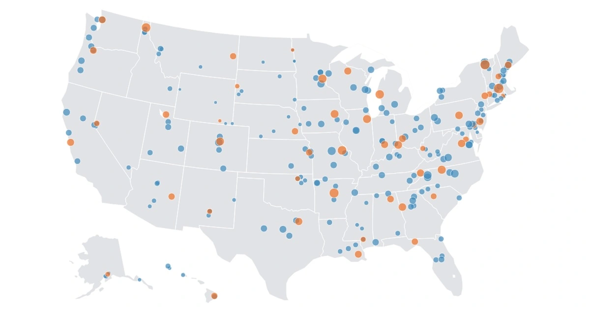 Map of US showing locations of each state's top five disc golf courses