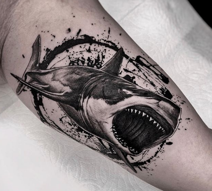 black and white shark tattoos