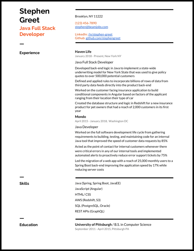 5 Full Stack Developer Resume Examples For