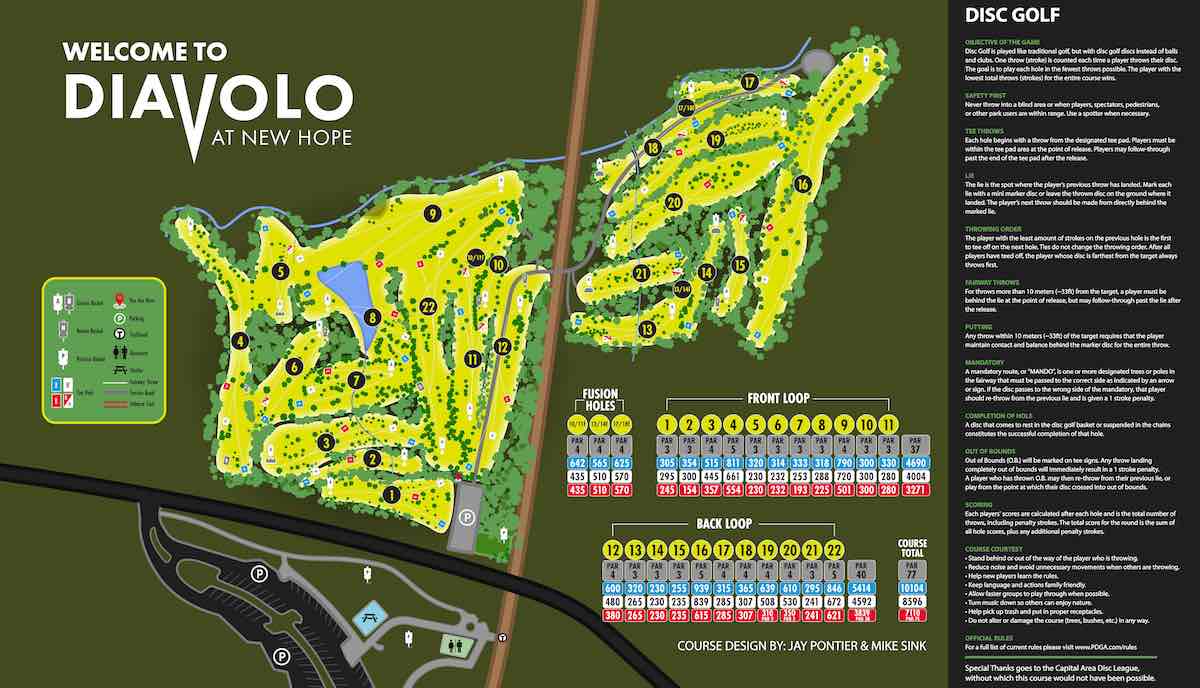 A detailed course map of Diavolo Disc Golf Course