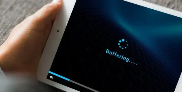 Buffering screen on tablet showing slow internet connection issue