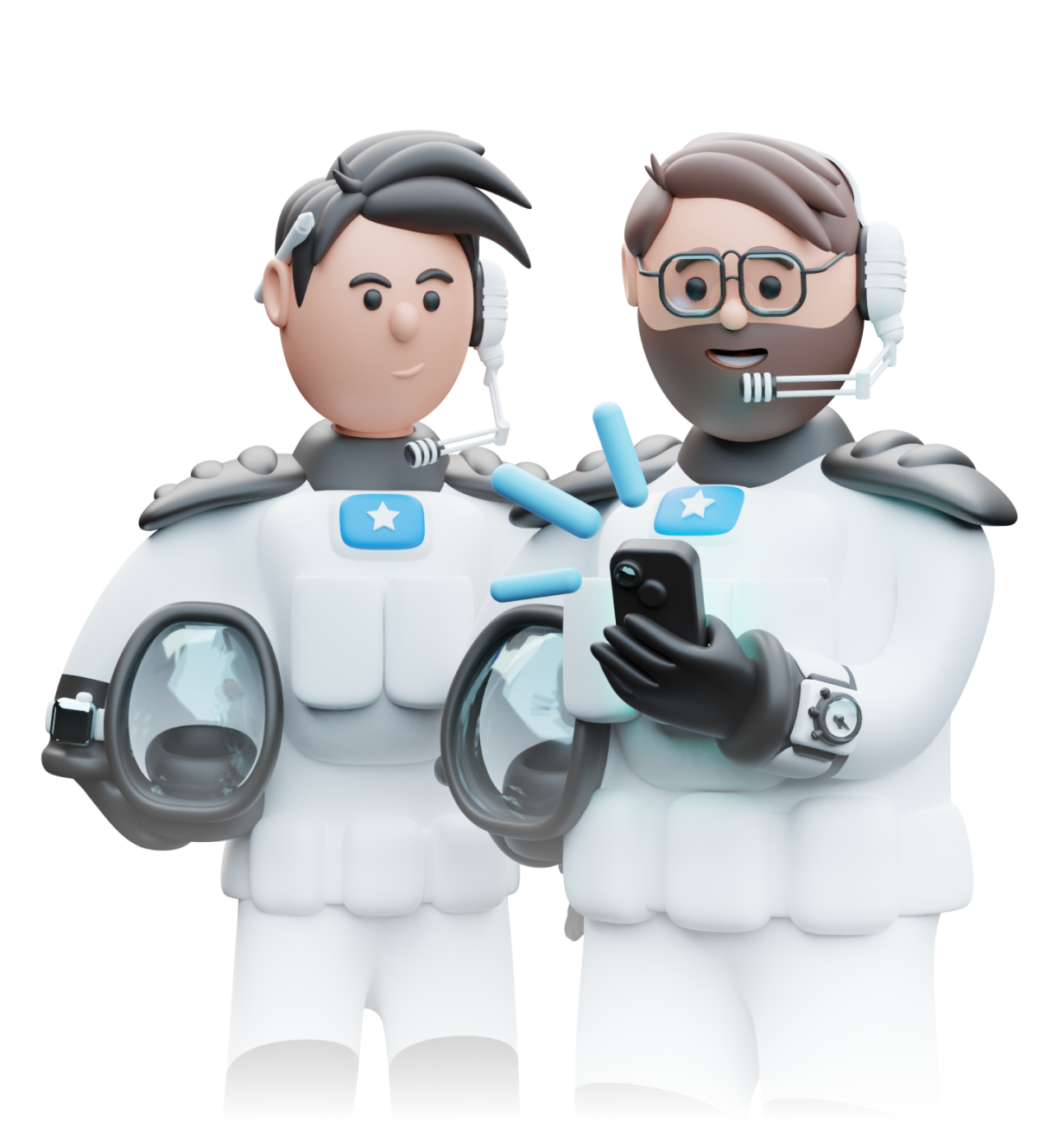 astronauts with phone