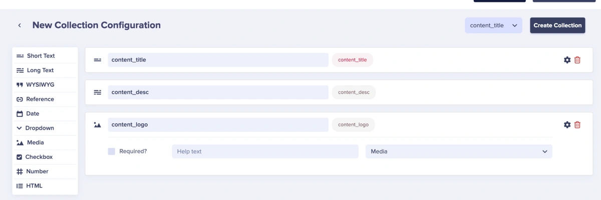 Fields added to the collection configuration