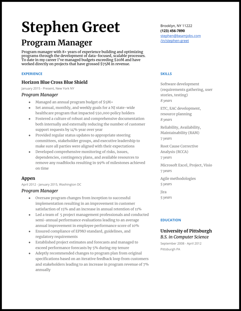 5 Program Manager Resume Samples For 21