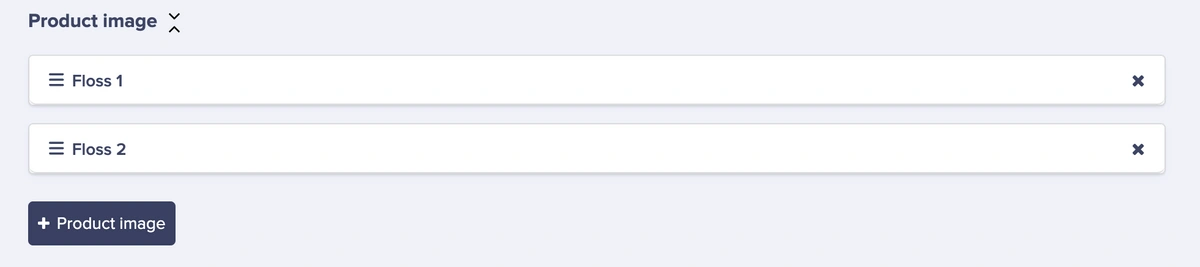 Screenshot of product images attached to Product Image field for Floss product detail page