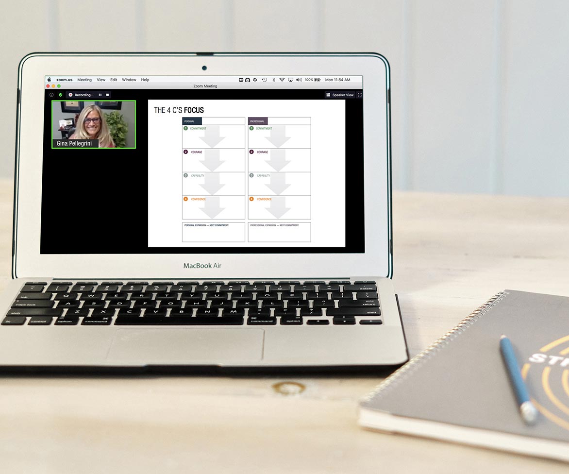 laptop with zoom meeting of virtual workshop for entrepreneurs 