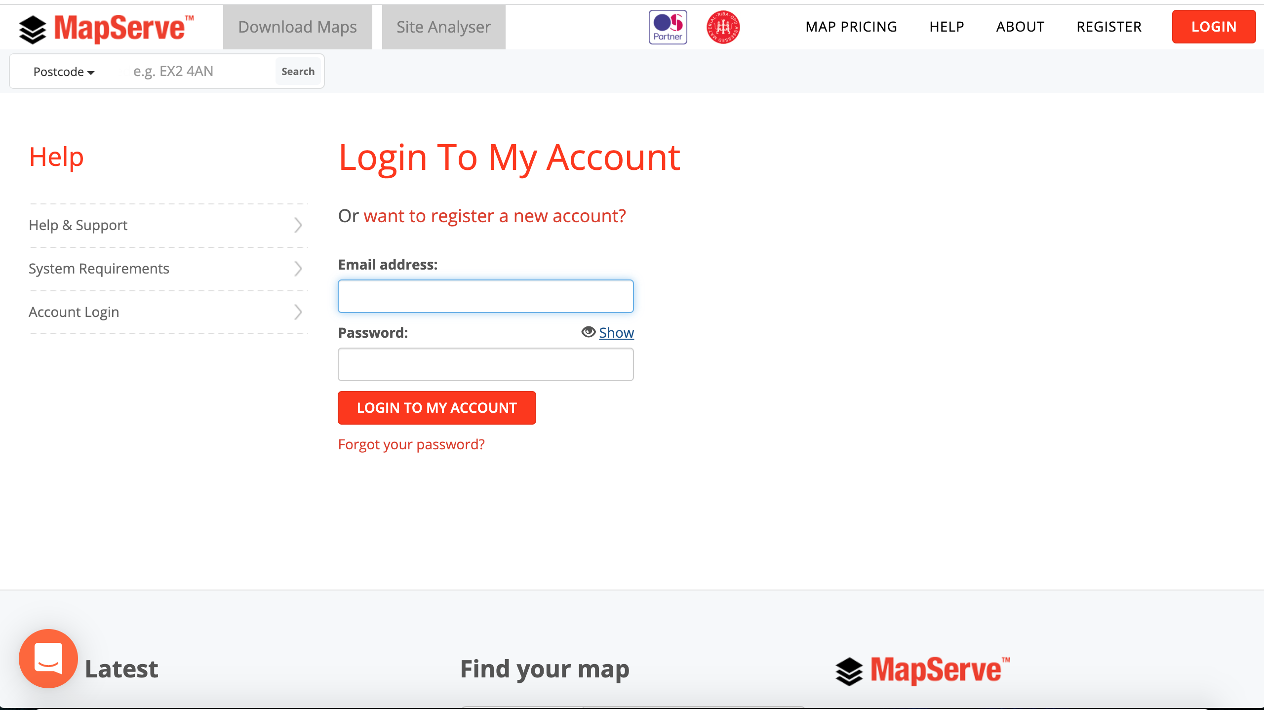 Login page MapServe® 