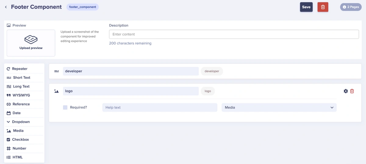 Footer Component schema configuration