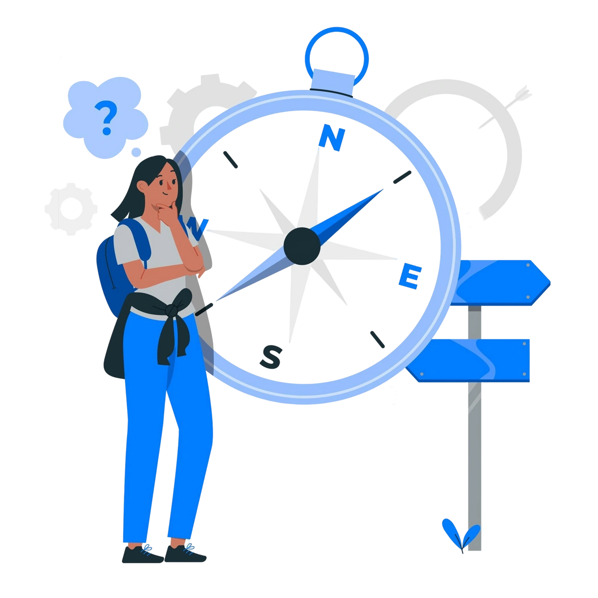 An Illustration of Compass symbol and an arrow pointing from a blue box.