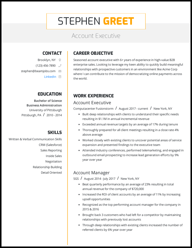16 Account Executive Resume Examples For 16