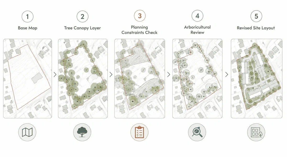 Workflow showing how tree constraints mapping supports early feasibility and planning checks.
