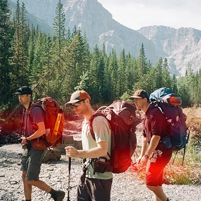 Group of friends hiking in the mountains.