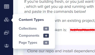 Select components from the content types menu