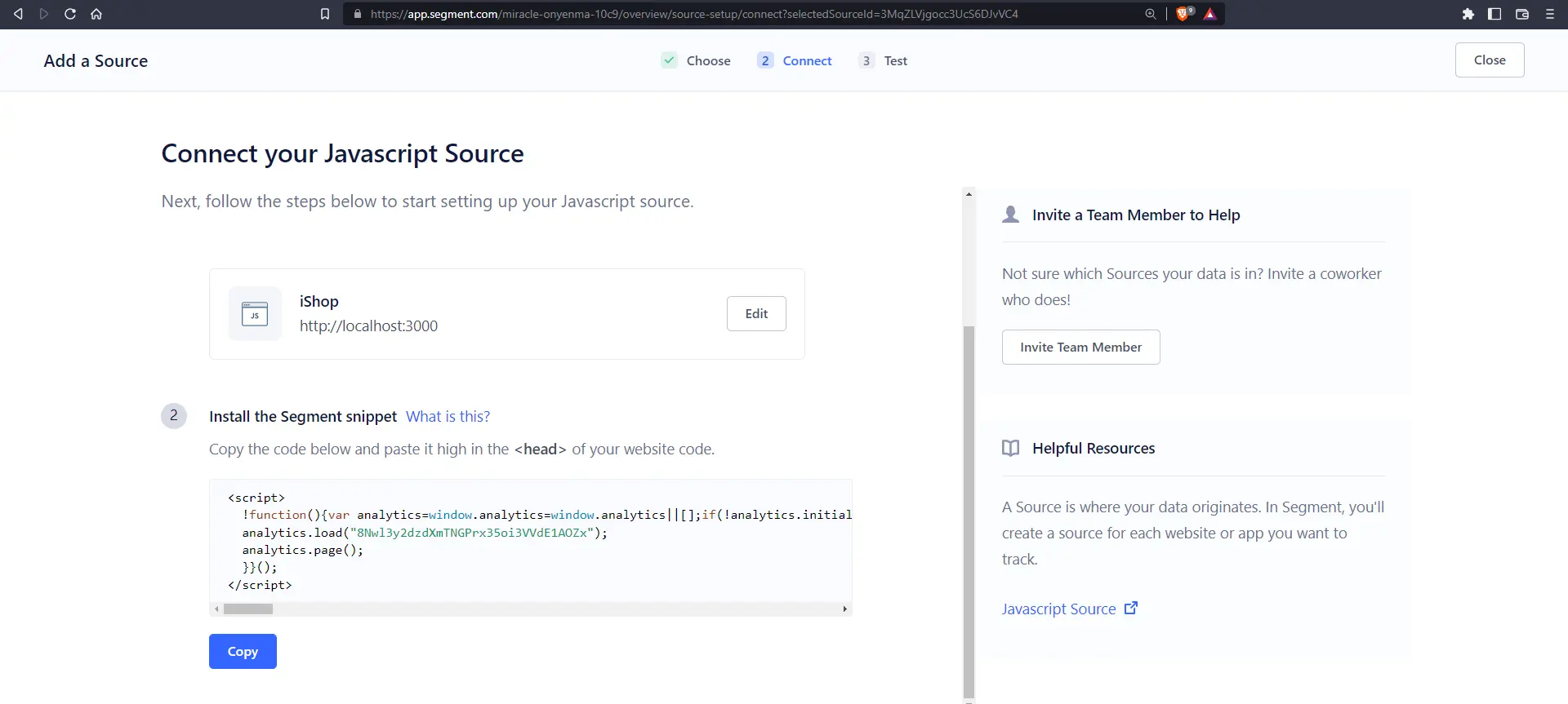Connect your Javascript Source page