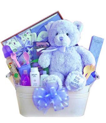 Blue Teddy Bear Gift Basket