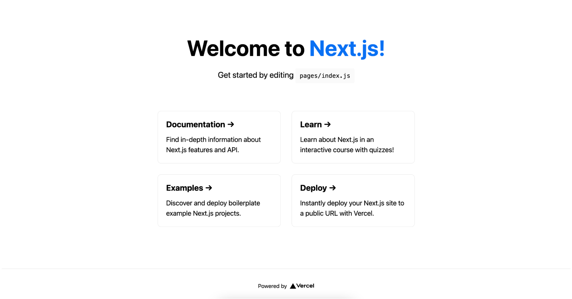 Screenshot: Welcome to Next.js screen