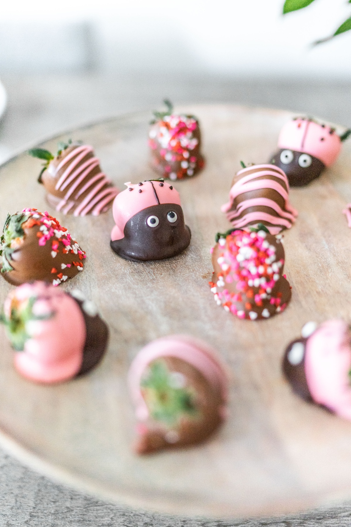 Chocolate Covered Strawberries with Pink and Red Sprinkles