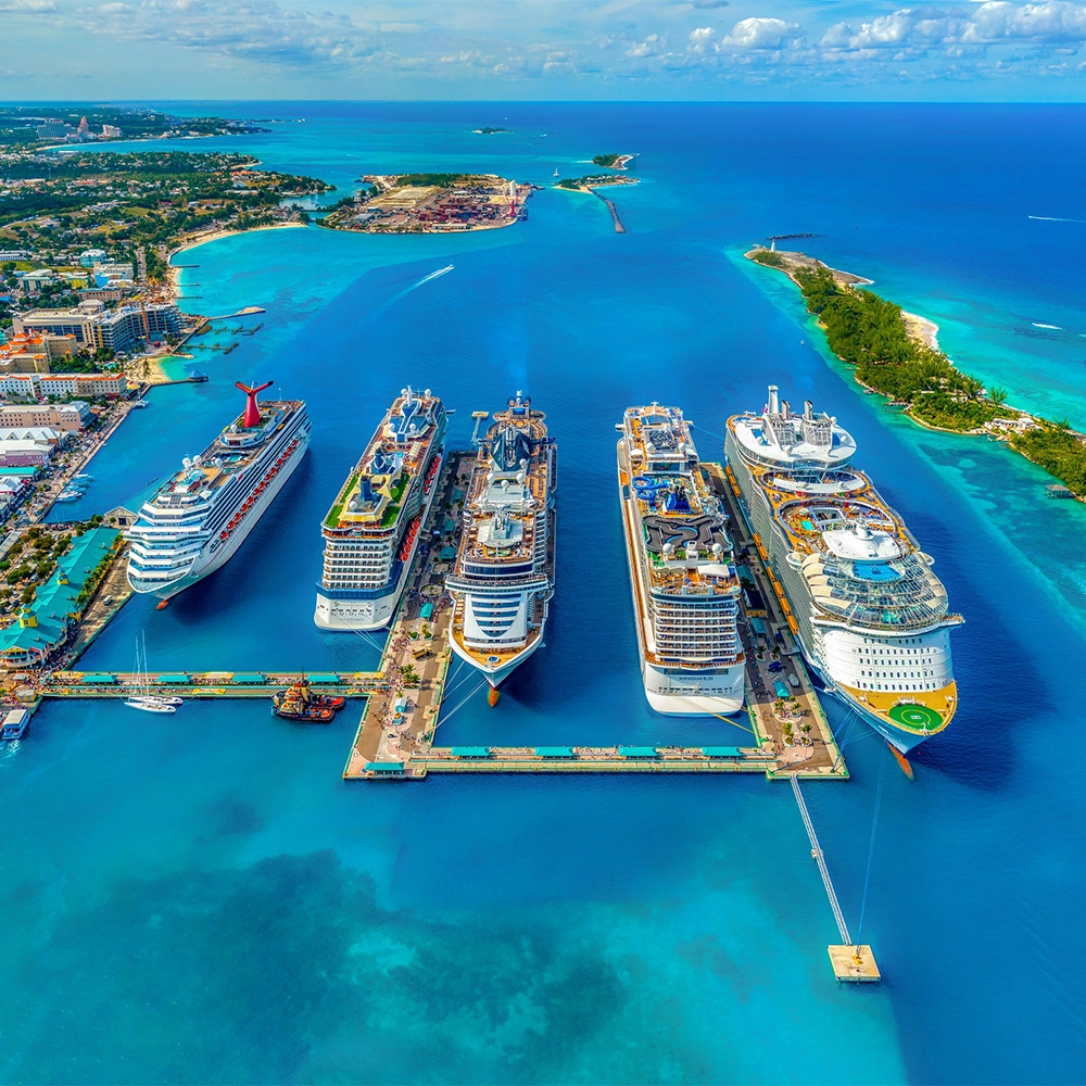 Cruise ships in the Bahamas.