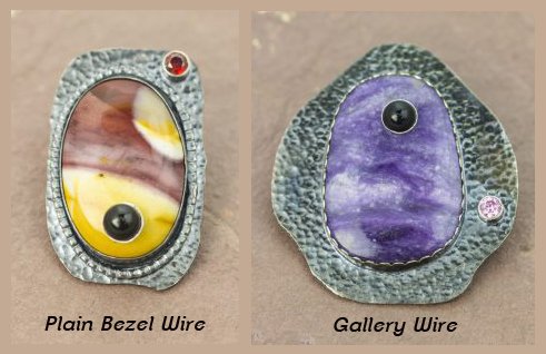 Cabochons set in bezel wire and gallery wire