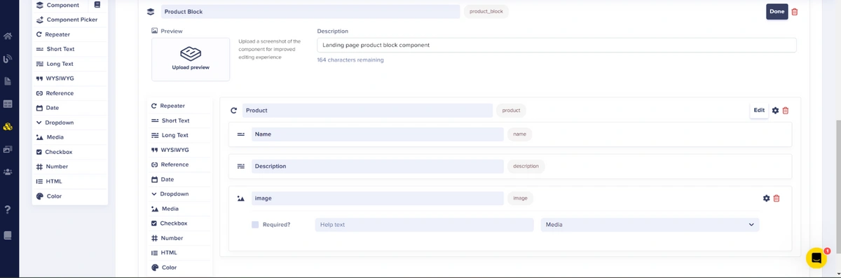 Product block component configuration