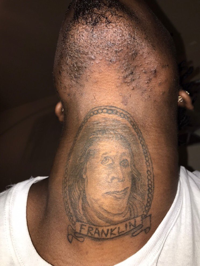 Franklin tattoo in neck