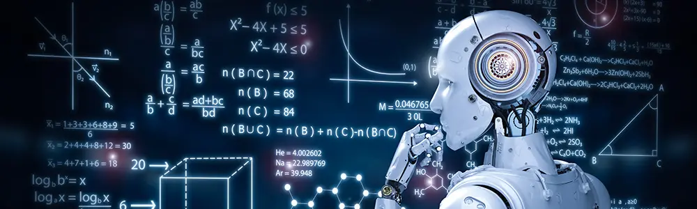 robot deciphering code on blackboard