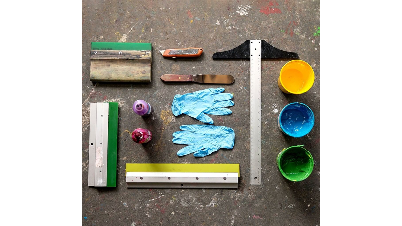 A screen printer's equipment kit.