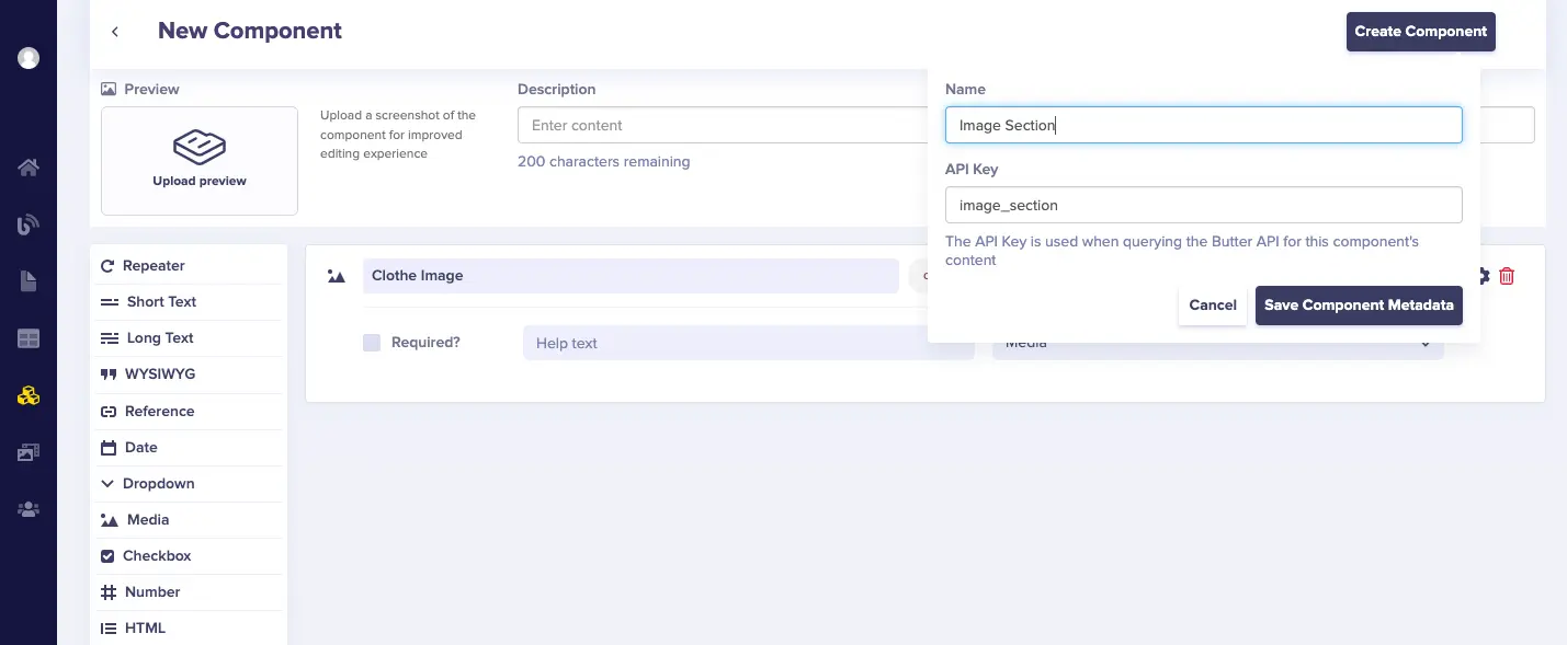 Image section component configuration