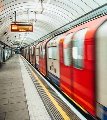 Subway train at subway station in London UK
