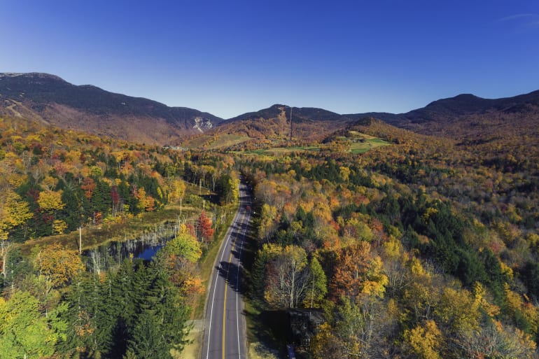 fall aerial road in mountains