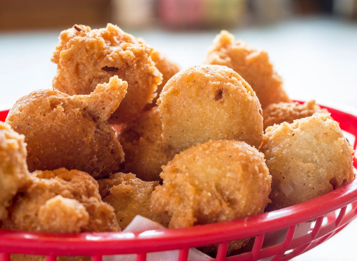 Breaded and fried food in a food basket